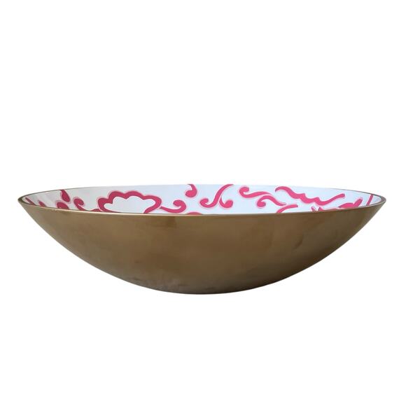 Dana Gibson Hand Painted Tole Sultan Bowl 16in Metal Hot Pink White Floral NEW - Picture 4 of 10
